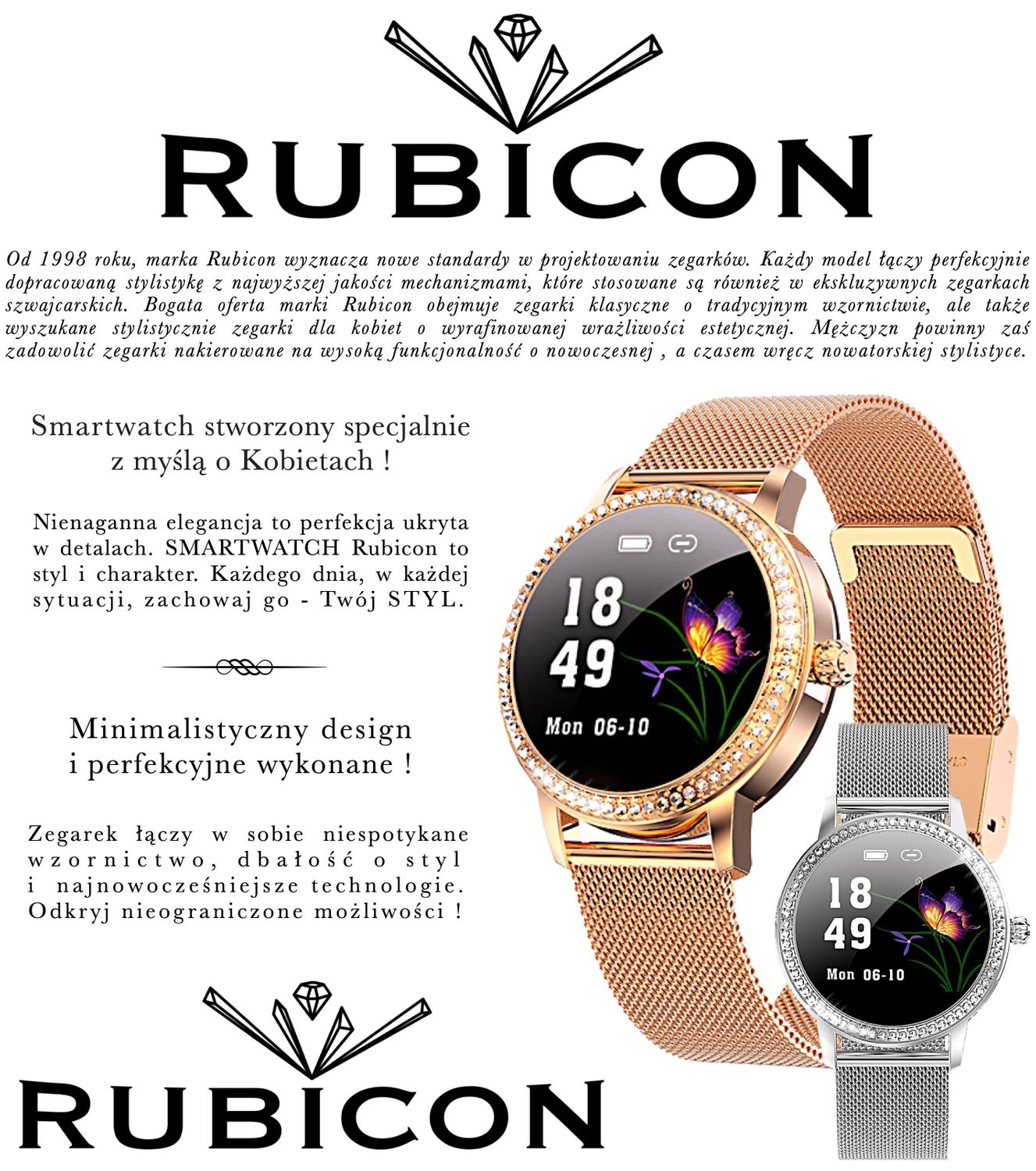 Smartwatch damski na bransolecie w kolorze różowego złota RUBICON RNBE63.jpg